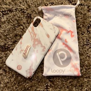 iPhone XS Max loopy case. Pink and white marble.